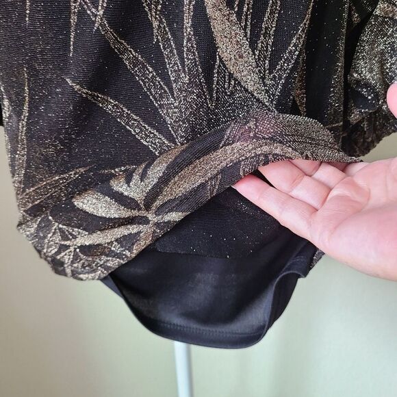 MSK Lined Blouse‎ Medium Glitter Print Floral Off The Shoulder Puffed Sleeves - Picture 4 of 12